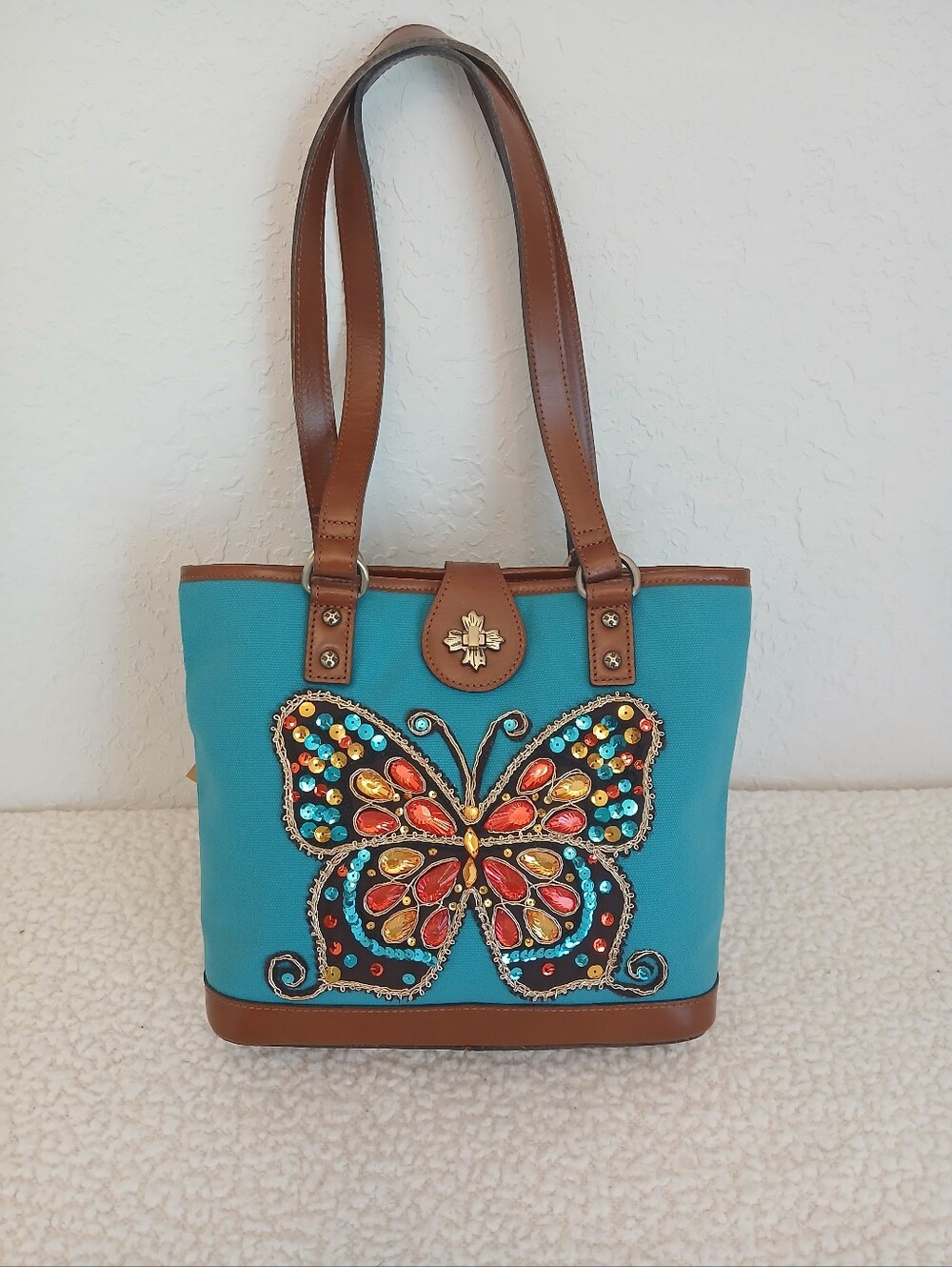 Patricia Nash Bejeweled Butterfly Teal Brittany Tote NWT